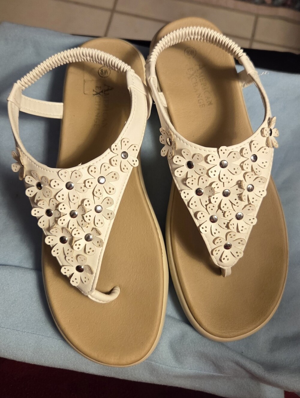 Women’s Cream Floral T-Strap Sandals